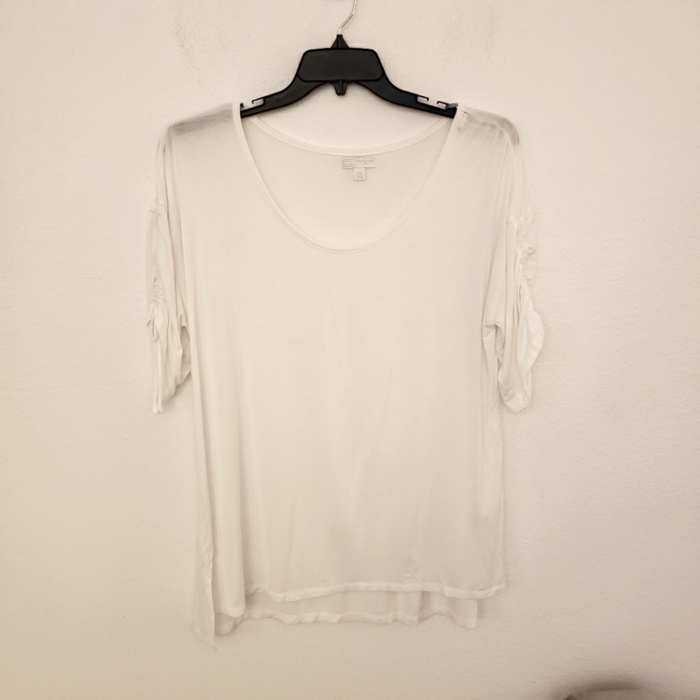 14th and Union Relaxed Fit White Tunic Top with Drawstring Sleeves, Size 2X EUC